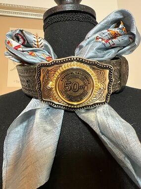 Basket Weave Leather Belt W/50th Nat’l Square Dancing Anniversary Buckle XL